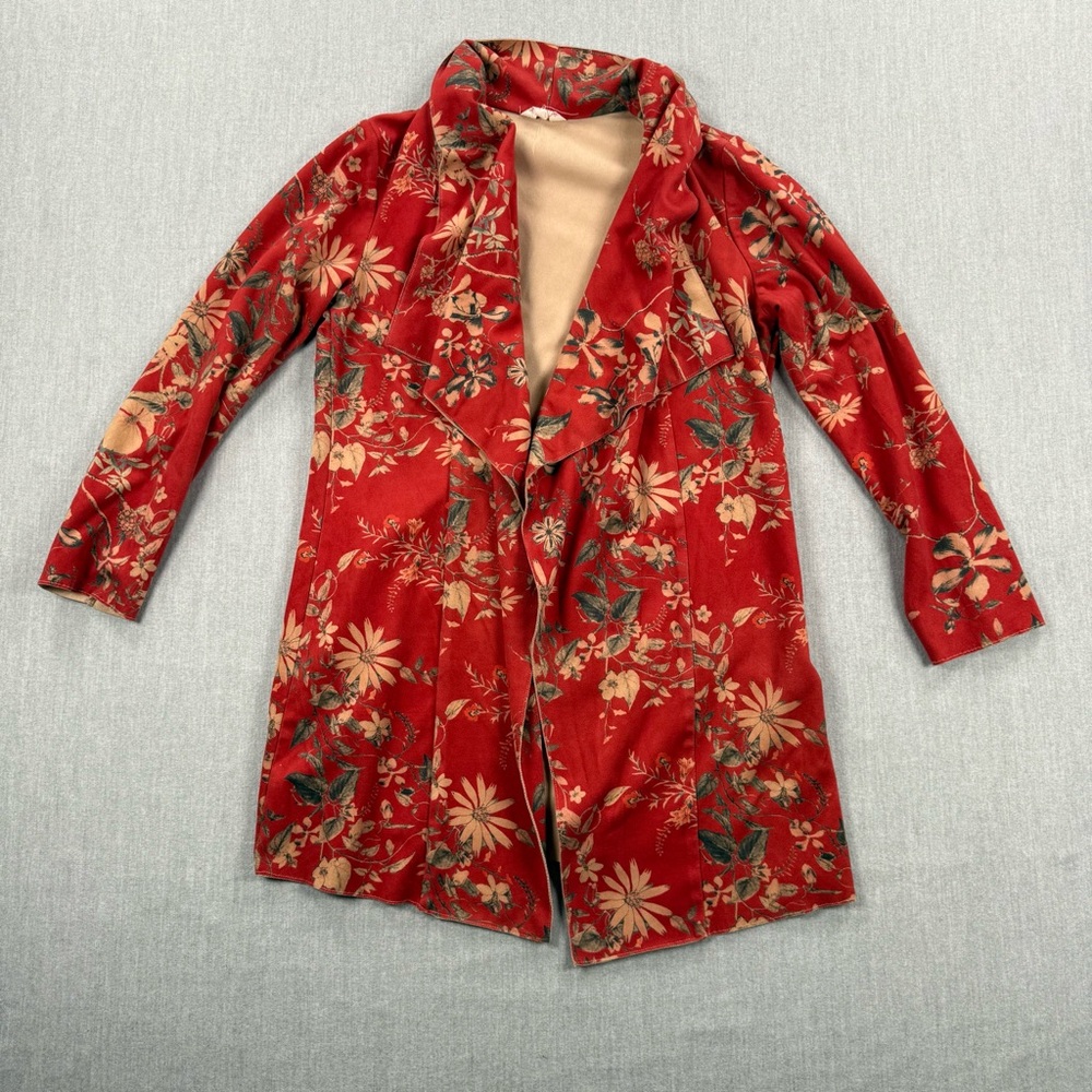 Anthropologie Solitaire Red and Cream Floral Jacket Open Front Kimono